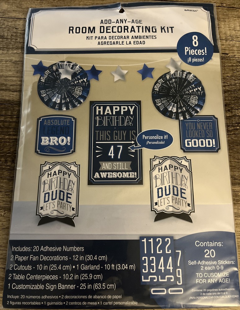 Amscan Add Any Age Boy Men Letter Number Banner Kit Birthday Party Decorations