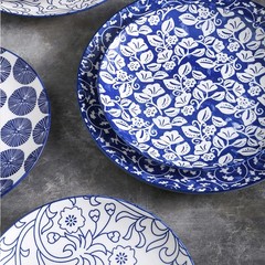 Selamica 8 inch Porcelain Dinner Plates, Large Size 8 inch, Vintage Blue