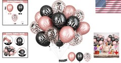50th Birthday Decorations for Women, Pre-Strung Black Rose Gold Happy Birthda…