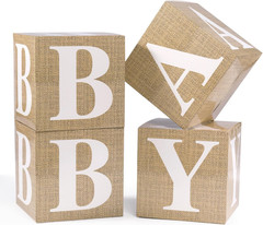 Baby Boxes with Letters for Baby Shower, 4Pcs Balloon Boxes with Printed Letters