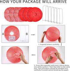 6 Pcs Red Gingham Picnic Party Decorations Kit 12 Inch Checkered round Paper Lan