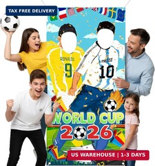 World Cup Photo Banner 71×35 Inches 2026 Soccer Player Cutout Backdrop with Face