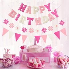 Felt Birthday Decorations, NO DIY, Pre-Strung 3D Felt Happy Birthday Banner w…