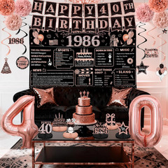 40Th Birthday Decorations for Women, Rose Gold 1986 Happy 40Th Birthday Decorati