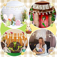 1 Set Easter Mantle Garland 6.56 Ft Wood Bunny Easter Beads Banner Rabbits Hangi