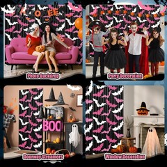 2 Pack Pink Bat Halloween Metallic Foil Fringe Curtain Backdrop 3.3×6.6 Ft