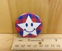 Patriotic Happy Face Star Mini Pin Plaid Checkered Novelty Party Metal Round 14+