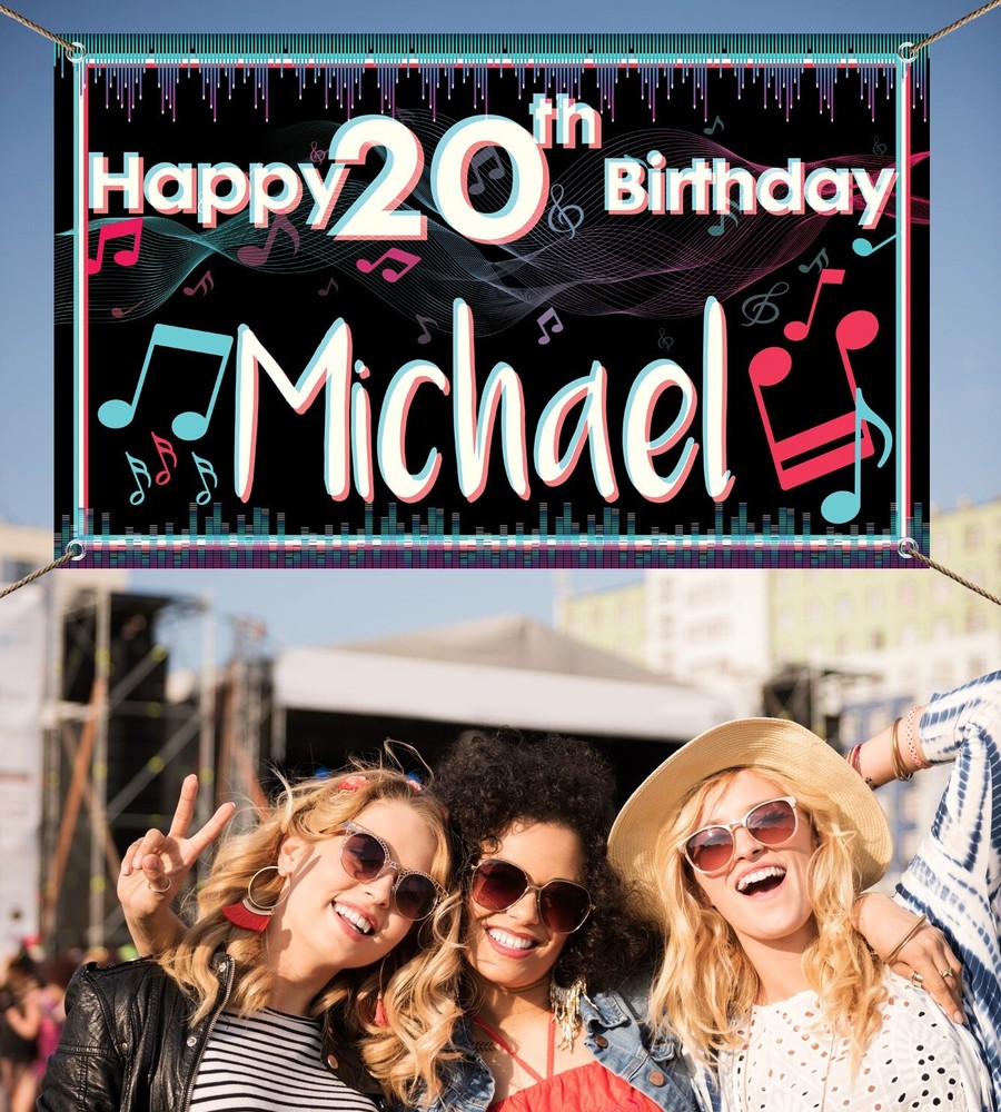 Birthday Gold Backdrop Background Banner Any Name, Age Music Party decoration