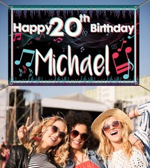 Birthday Gold Backdrop Background Banner Any Name, Age Music Party decoration