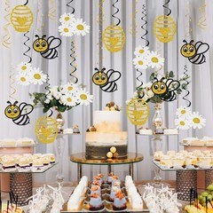 Honey Bumble Bee Hanging Swirl Decorations – Glitter 21 Pcs Bee Baby Shower P…