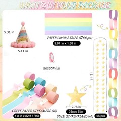 Paper Chain Garland Kit, 300 Sheets Colorful Strips and 492ft Crepe Streamer NEW