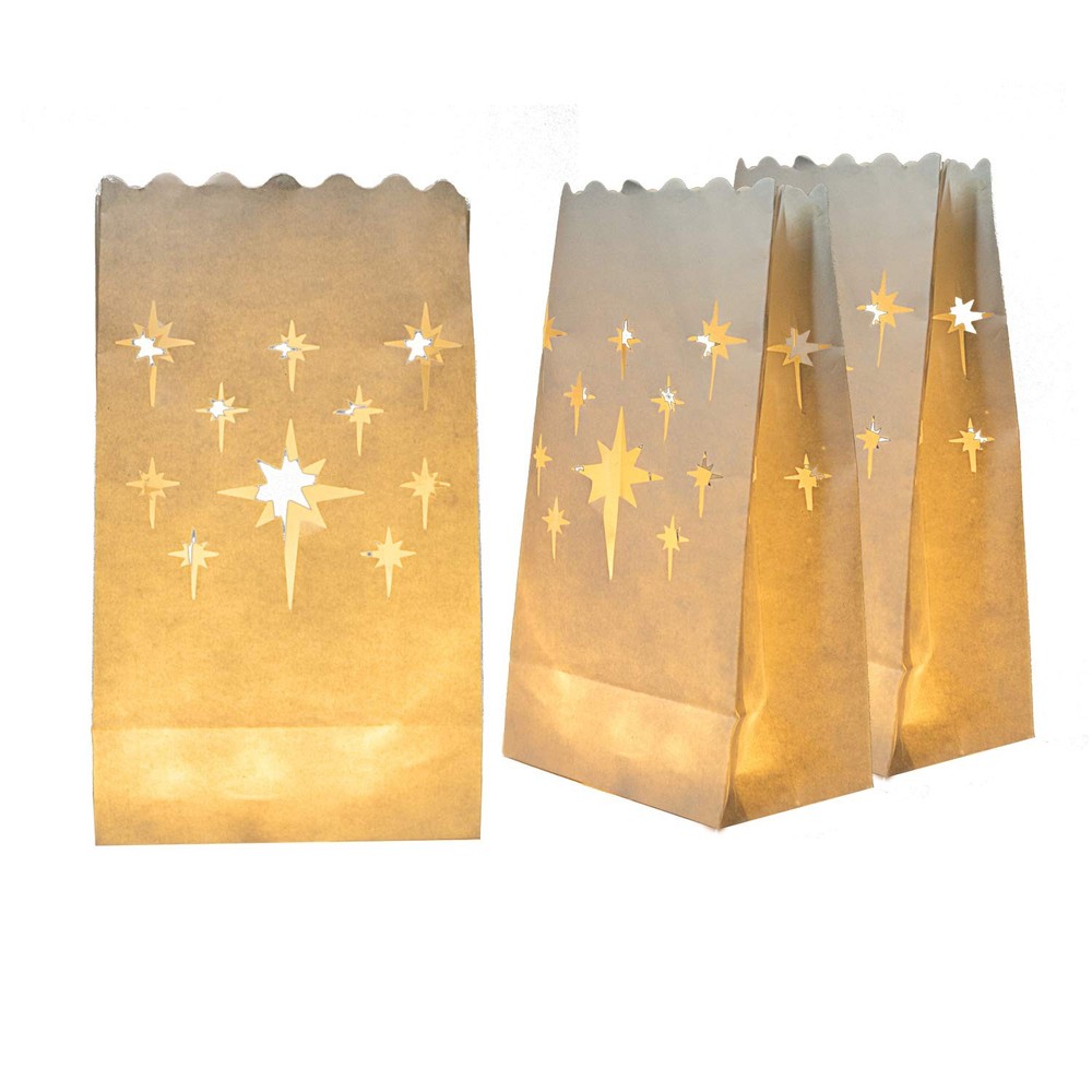24 PCS White Luminary Bags MoistureProof Stars Design Halloween Christmas