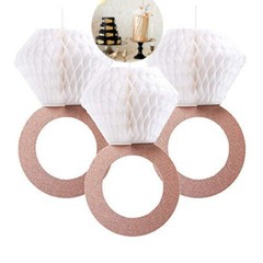 3pcs Wedding Engagement Party Hanging Decoration Honeycomb Gold Glitter Ring