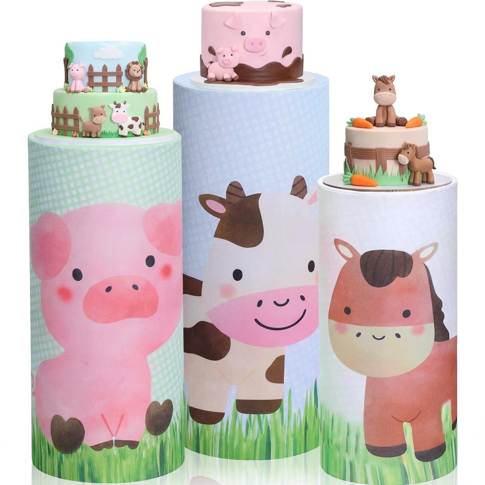 Mindsoft Set Of 3 Farm Animals Spandex Cylinder Stand Covers For Party Animals