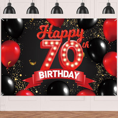 Happy 70Th Birthday Red and Black Banner Backdrop Decorations Balloons Theme Dec