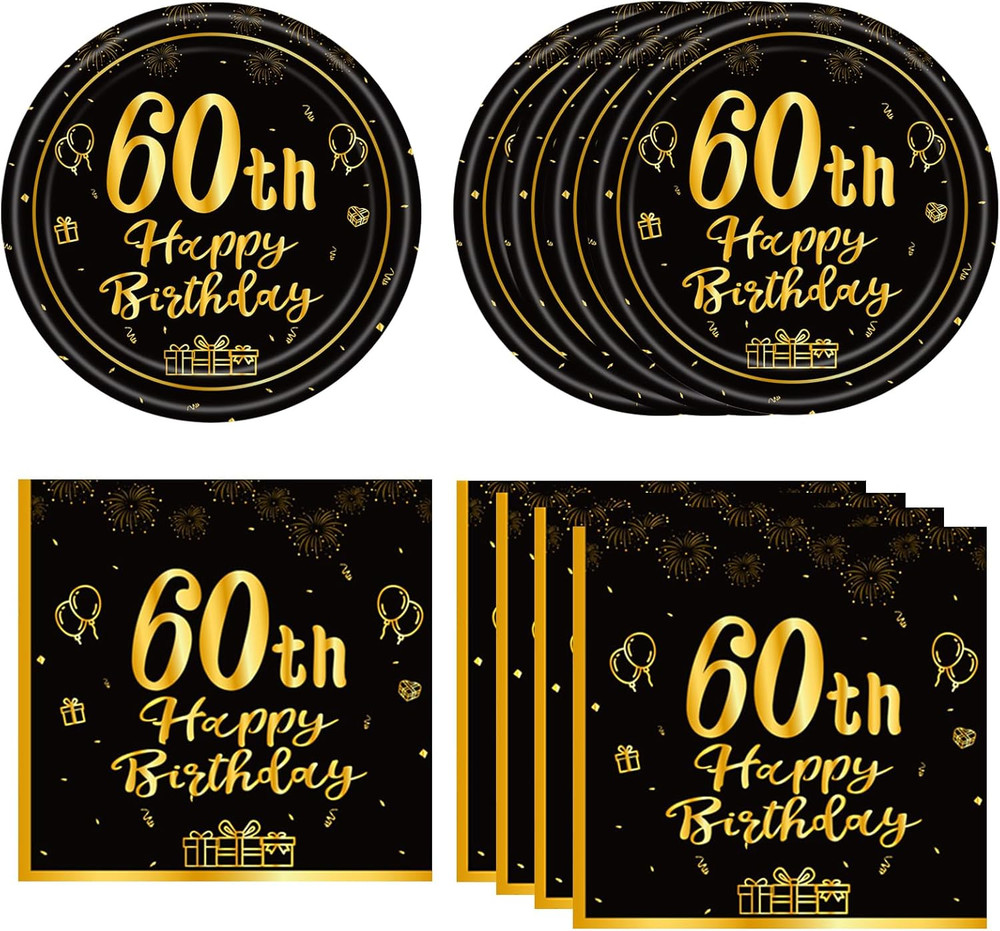 40PCS 60Th Birthday Party Decorations Vintage Black and Gold 1966 60 Year Old Pa
