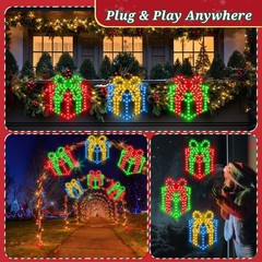 Christmas Decorations Gift Boxes Window 354 LED Lights Xmas Gift 3 Pack