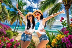 Hawaiian Beach Backdrop Background Tropical Aloha Banner Palm Flowers Photo