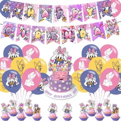 Daisy Duck Party Decoration Set – Movie Theme Banner, Cake Topper, Latex Balloon