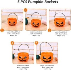 5 Pcs Halloween Portable Pumpkin Buckets, Trick or Treat Candy Jar Party Vintage