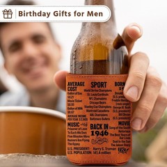 Funny 80th Birthday Gift – Vintage 1946 Leather Beer Cooler Sleeve for Him/Her