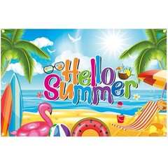 Hello Summer Decorations Beach Chair Sun Sea Backdrop Banner Gift 73″x43″