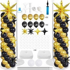 110 Pcs Black Gold Explosion Balloons Column Stand Kit Adjustable Tower Stand…