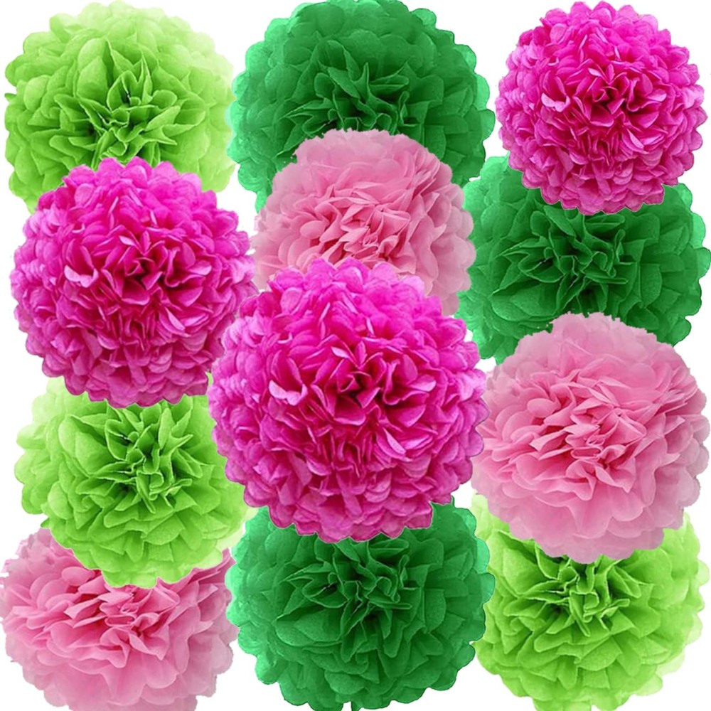 Tissue Paper Pom Poms Pink Green 12 PCS 4 Colors 12/10 Inch Flower