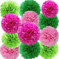 Tissue Paper Pom Poms Pink Green 12 PCS 4 Colors 12/10 Inch Flower