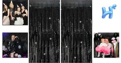 Elegant Black Tinsel Curtain Backdrop – 2 Pack for Party & Wedding Decor