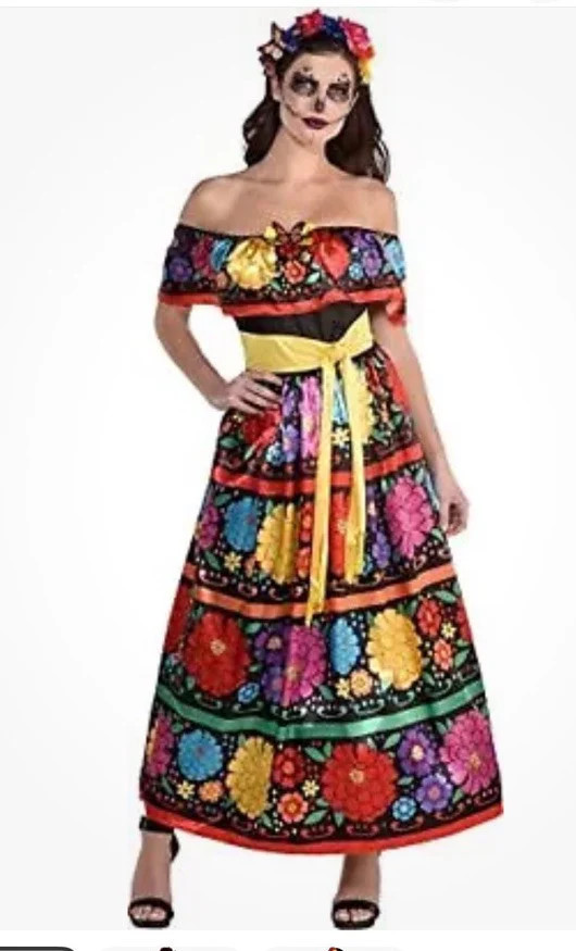 Sugar Skull Beauty Floral Dress & Headband – Adult (Large 10-12)