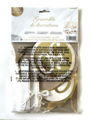 50th Birthday Party Decorating Kit Gold & White 4 Paper Fans 8 Gold Swirls 12pcs