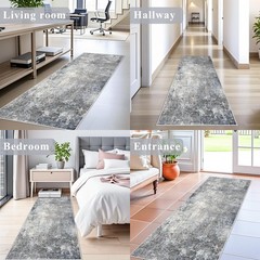 2×8 Washable Non-Slip Hallway Runner Rug – 2′ x 8′ (Rectangular), Blue Gray