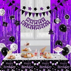 Purple and Black Party Decorations for Women Girls, Purple Birthday Decoratio…