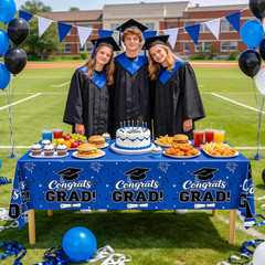 3Pcs Graduation Tablecloth, Blue Graduation Decorations 2026 Gongrats Grad Table