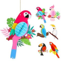 6pcs Tropical Birds Hanging Parrot Paper Honeycomb Hawaiian Party Bar Wall Decor
