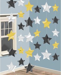 Star Hanging String Decoration Gold Black Silver Hollywood Party Prom Decoration