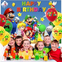 Super Mario Bros. Theme Party Decoration, 5×3.5ft Happy Birthday Backdrop