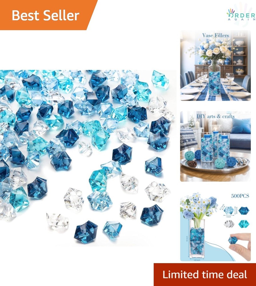 500PCS Acrylic Glass Beads Blue Ice Rocks Vase Fillers Fish Tank Decor