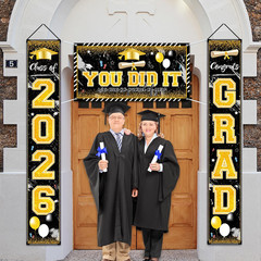 Black and Gold Graduation Decorations Class of 2026 Congrats Grad Banner Grad Po