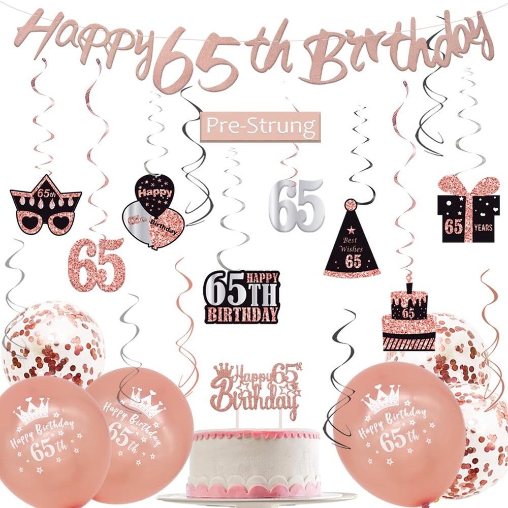 WOJOGO 65th Birthday Decorations for Women, Rose Gold 65th Birthday Decor Kit…