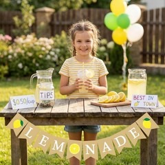 Rustic Kids Lemonade Stand Banner Sign Outdoor Decorations Summer Party Decor
