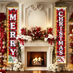 Merry Christmas Decorations Banner W String Lights Xmas Porch Welcome Sign