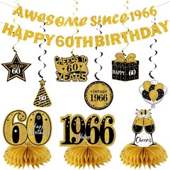 11Pcs 60Th Birthday Decorations Kit for Men Women, Black Gold Happy 60Th Birthda