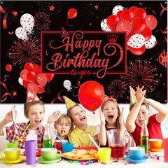 Happy Birthday Backdrop Banner Sign Poster Large Fabric Glitter Balloon Firework