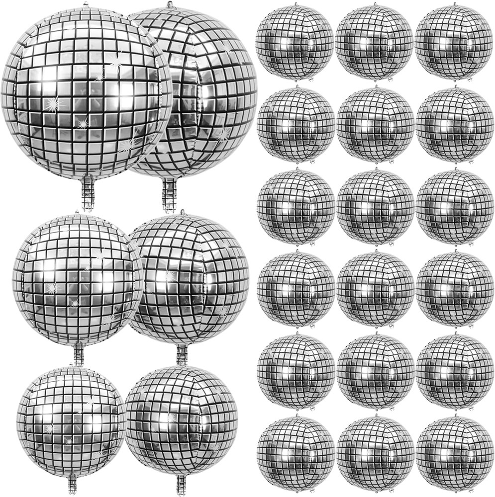 24 PCS Disco Ball Balloons Different Sizes- 4D Large Disco Balloons 10 Inch 15 I