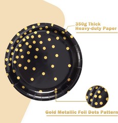 Chic Black and Gold Disposable Dessert Plates – 50 Count for Birthdays & Events