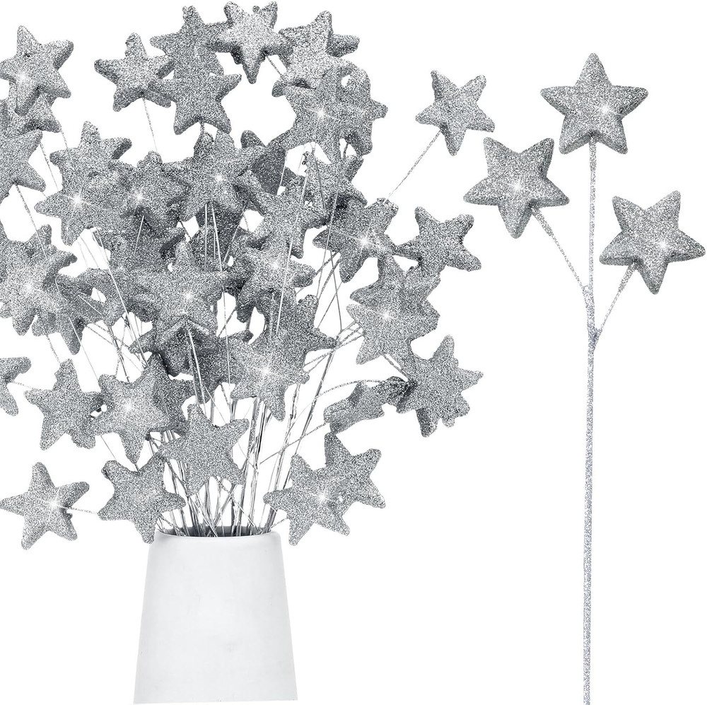 24 Pcs Glitter Star Picks 13.8» Sparkly Star Stem Picks Decoration Foam Vase St