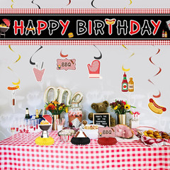 Happy Birthday Banner BBQ Birthday Decorations Picnic Happy Birthday Sign for Ya