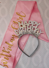 Pink Birthday Girl Banner/ Silver Happy Birthday Headband Birthday Party